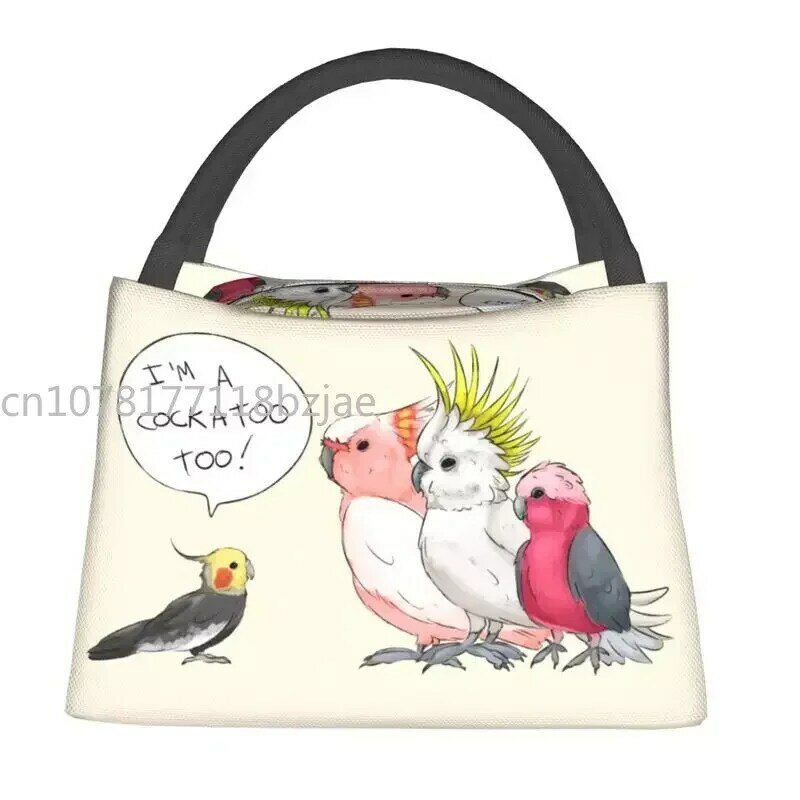Funny Cockatoo Cockatiel Thermal Insulated Lunch Bag Women Parrot Birds Resuable Lunch Tote Work Travel Storage Meal Food Box