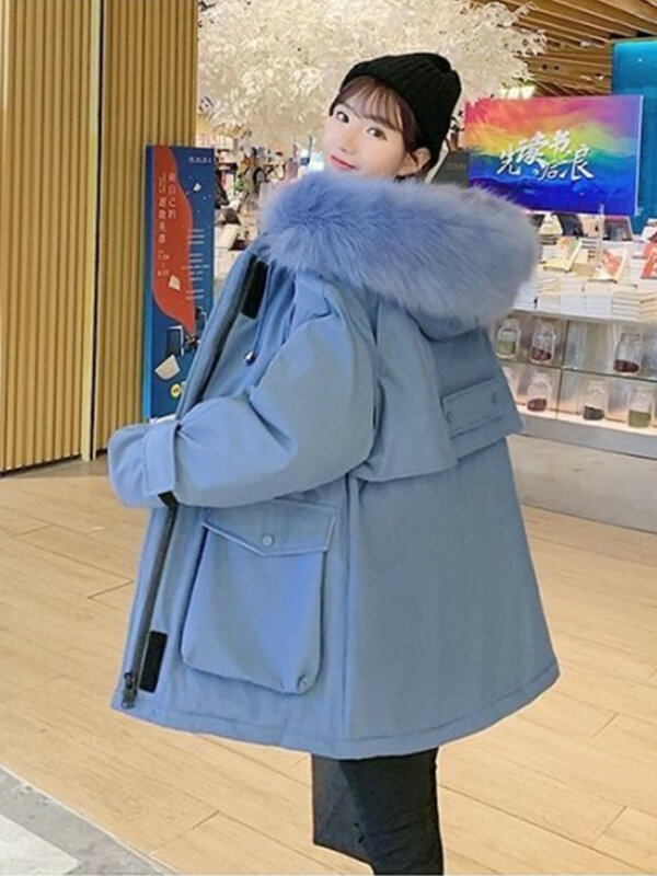 2023 zimowy duży bawełniany płaszcz damski o średniej długości puchowy płaszcz bawełniany luźny i zagęszczony bawełniany płaszcz damski