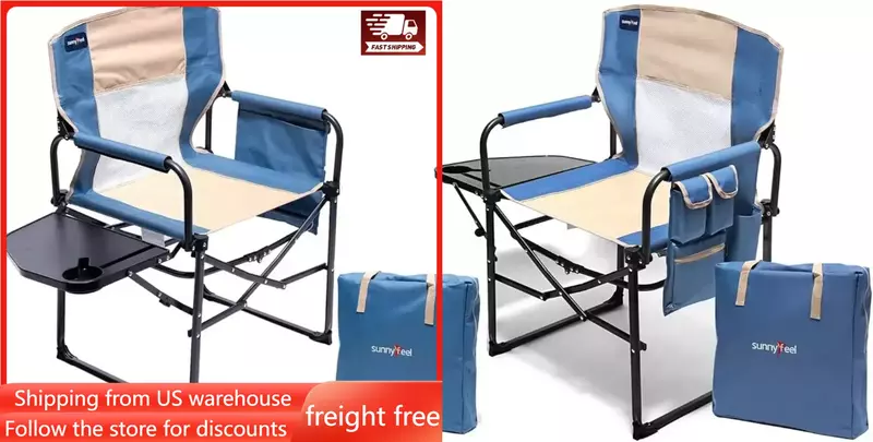 Kursi Kemah besar portabel, kursi Kemah lipat portabel untuk dewasa tugas berat dengan saku meja samping untuk kursi Kemah lipat luar ruangan