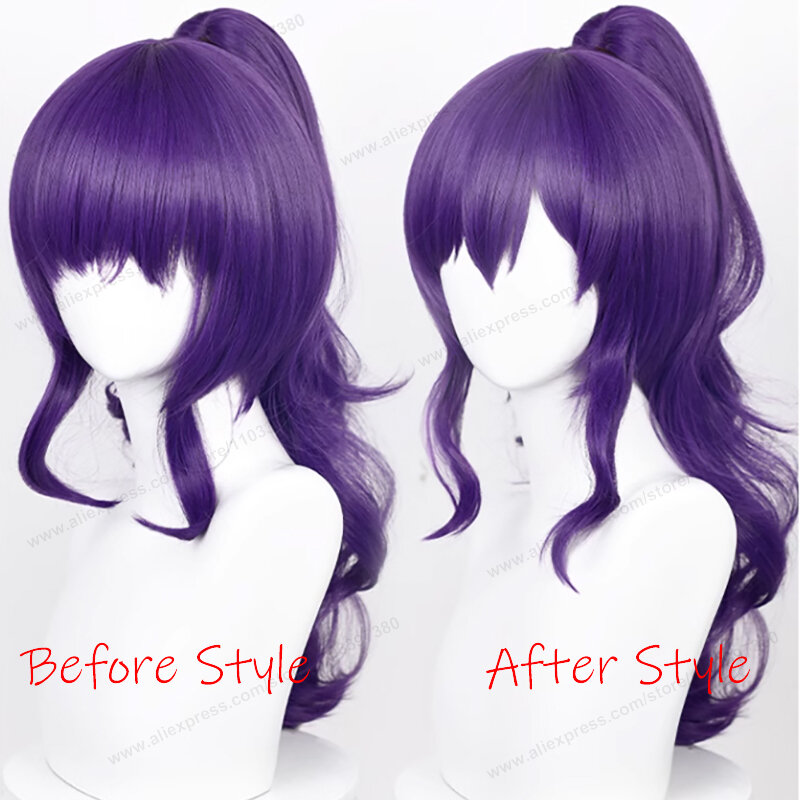 Asahina-peluca Mafuyu de 61cm de largo, pelo ondulado de cola de caballo púrpura oscuro, pelucas sintéticas resistentes al calor, gorro de peluca, Anime Asahina Mafuyu