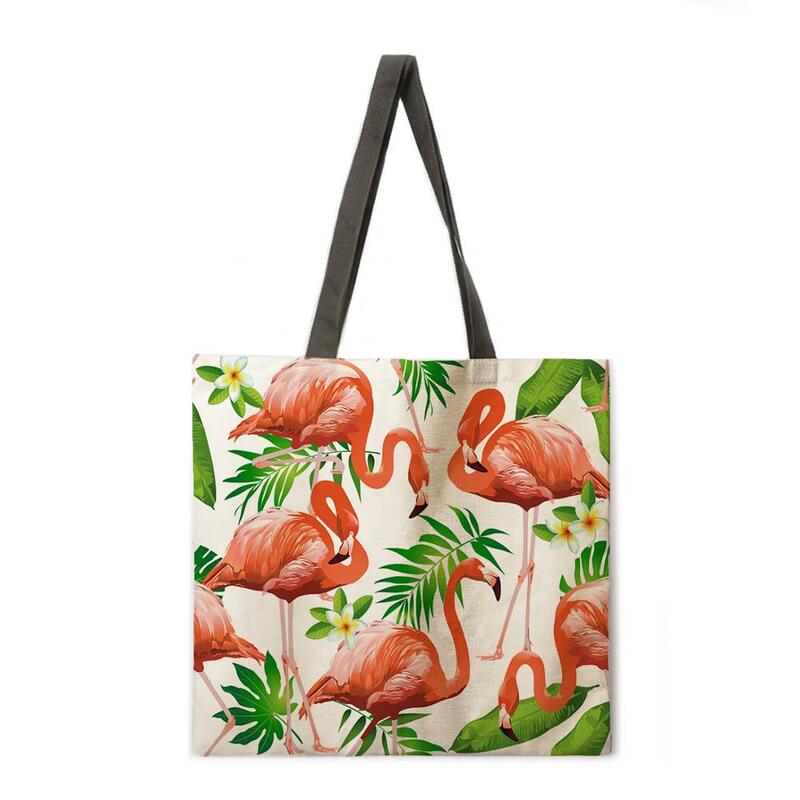 Folding Shopping Bag Flamingo Print Bag Ladies Shoulder Bag Women Casual Reusable Handbag Outdoor Beach Bag Women's Handbag