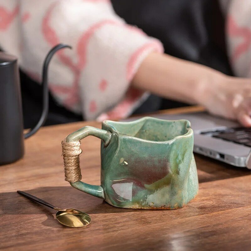 Taza de café de cerámica gruesa para sala de estar, taza de café Espresso de cerámica japonesa Retro, taza de mano decorativa