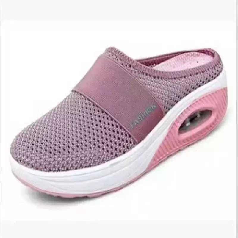 Sepatu wanita bantalan penambah kasual, sepatu kets Platform antiselip untuk wanita, sandal jalan-jalan luar ruangan jaring antilembap 2024