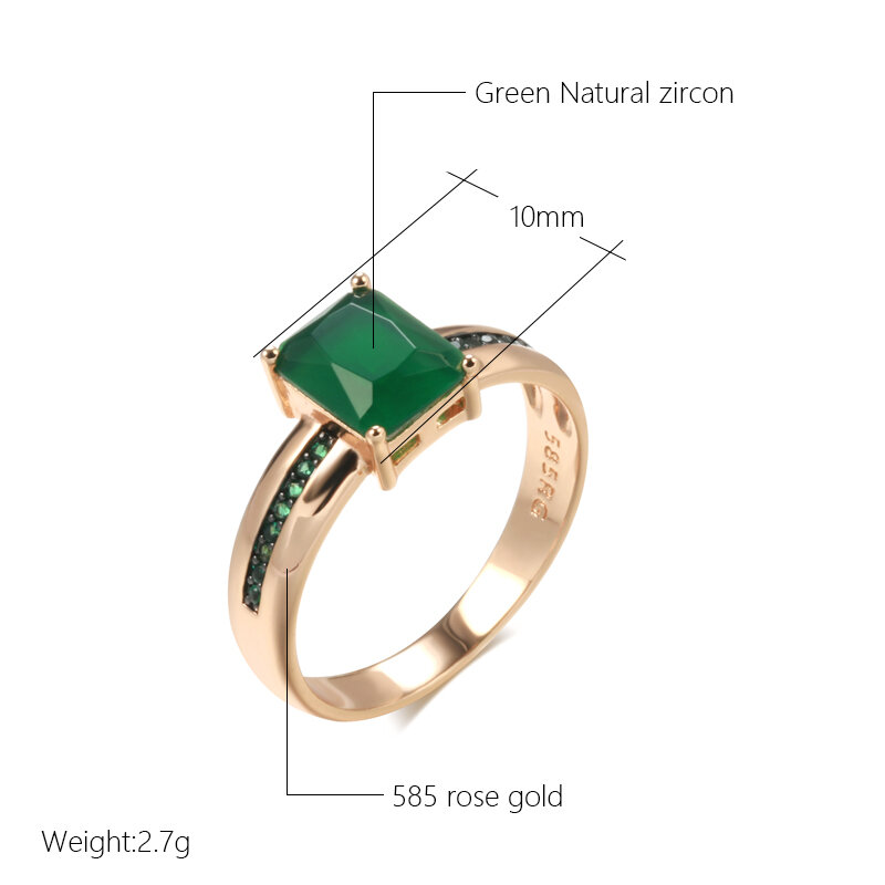 Scoujyo Cincin Persegi Hijau Tua Opal Zirkon Alami untuk Wanita Antik 585 Warna Mawar Emas Perhiasan Halus Cincin Mewah Lapisan Hitam