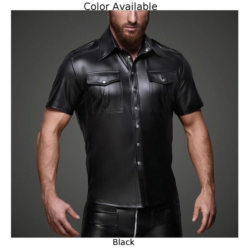 Autumn Top Men\\\'s Clothing Men Regular Short Sleeve Solid Color Tee Top Blouse Uniform Shirt Wet Look Comfortable