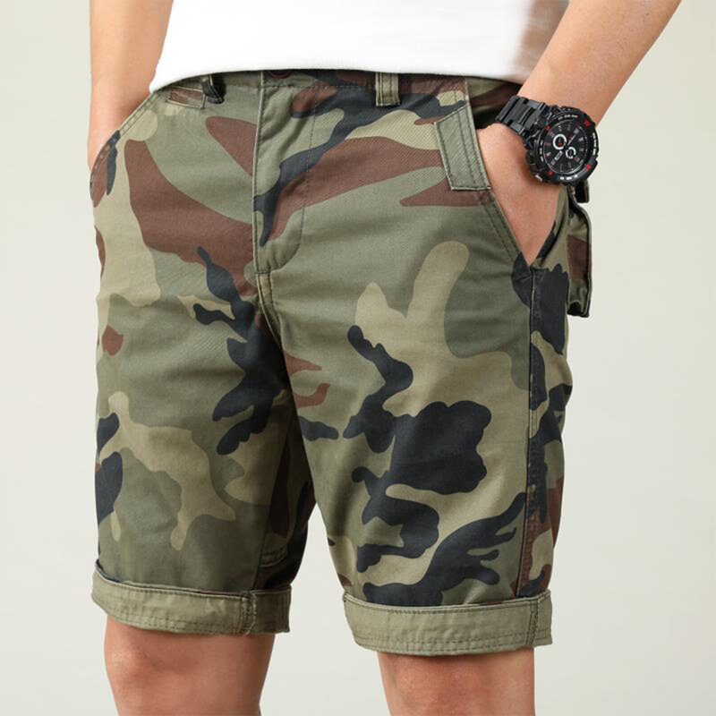 Letnie 100% bawełniane spodenki kamuflaż militarne Retro dla mężczyzn proste spodnie do kolan w stylu Casual markowa spodnie plażowe