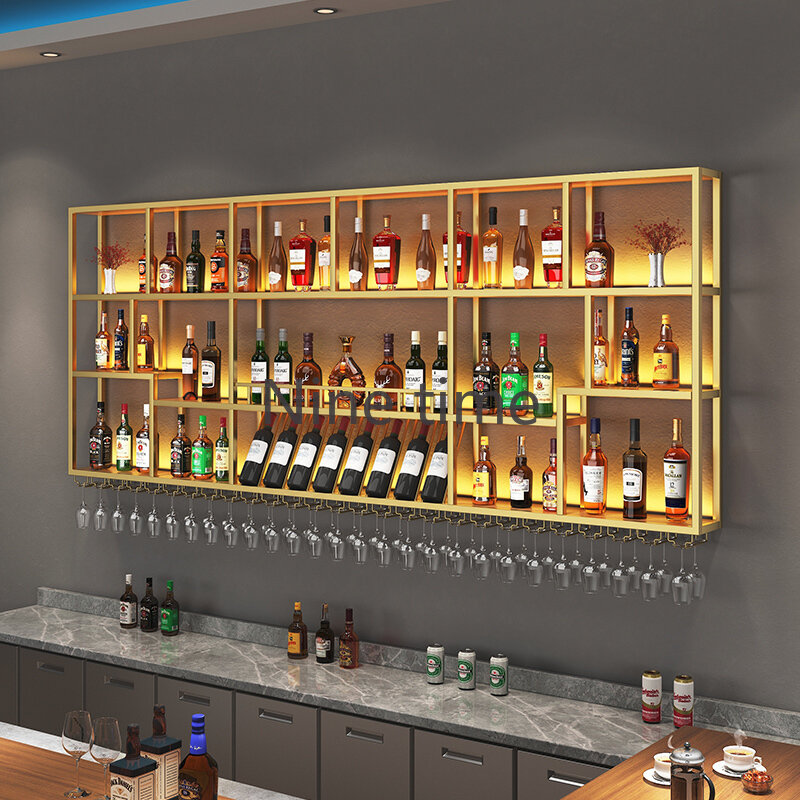 Wall Mounted Metal Wine Cabinets Display Restaurant Whisky Corner Bar Cabinet Inverted Cellar Stockage Vin Kitchen Furniture