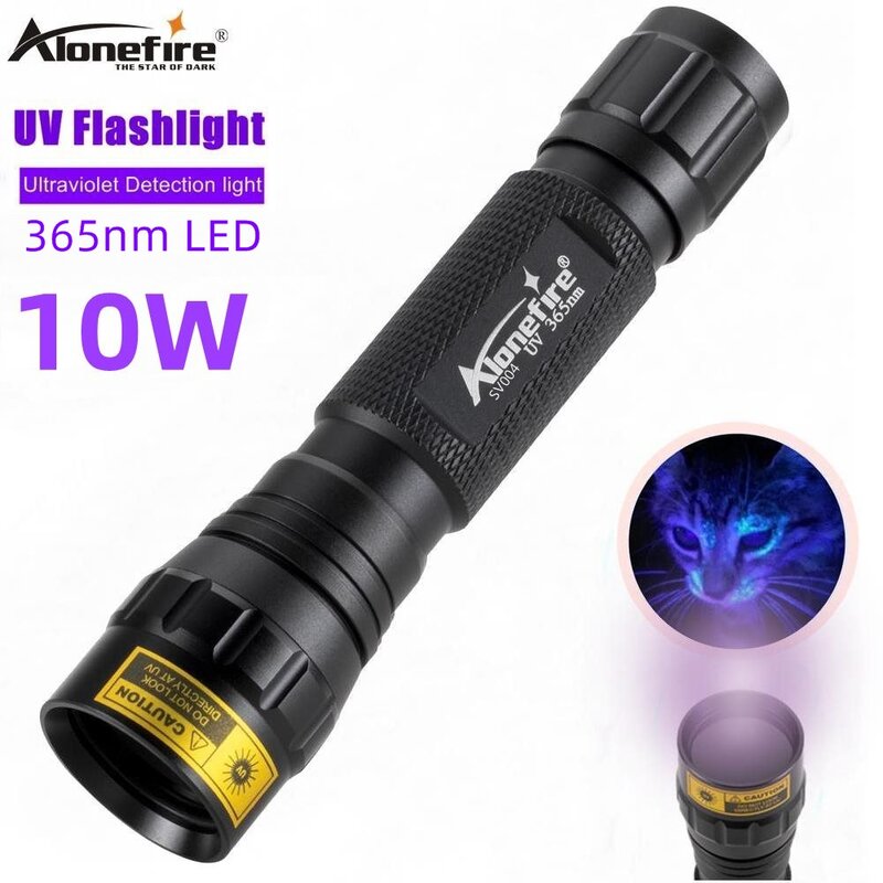 AloneFire-luz ultravioleta SV004, linterna uv negra de alta potencia de 10W, 365nm/395nm, Detector de manchas de orina de mascotas, escorpión