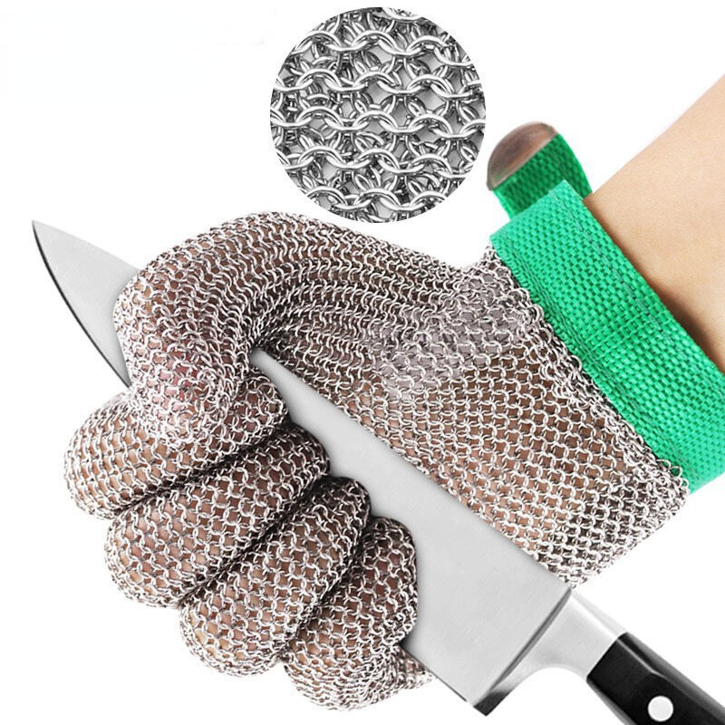 Plastic Belt Stainless Steel Mesh Glove Cut Resistant Chain Mail Protective Anti-Cutting Glove for Kitchen Butcher Cleaner Glove