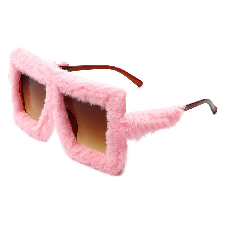 Neue Mode pelzigen Plüsch übergroße quadratische Frauen Sonnenbrille Rahmen Farbverlauf Brillen Retro Marke Design Winter Sonnenbrille