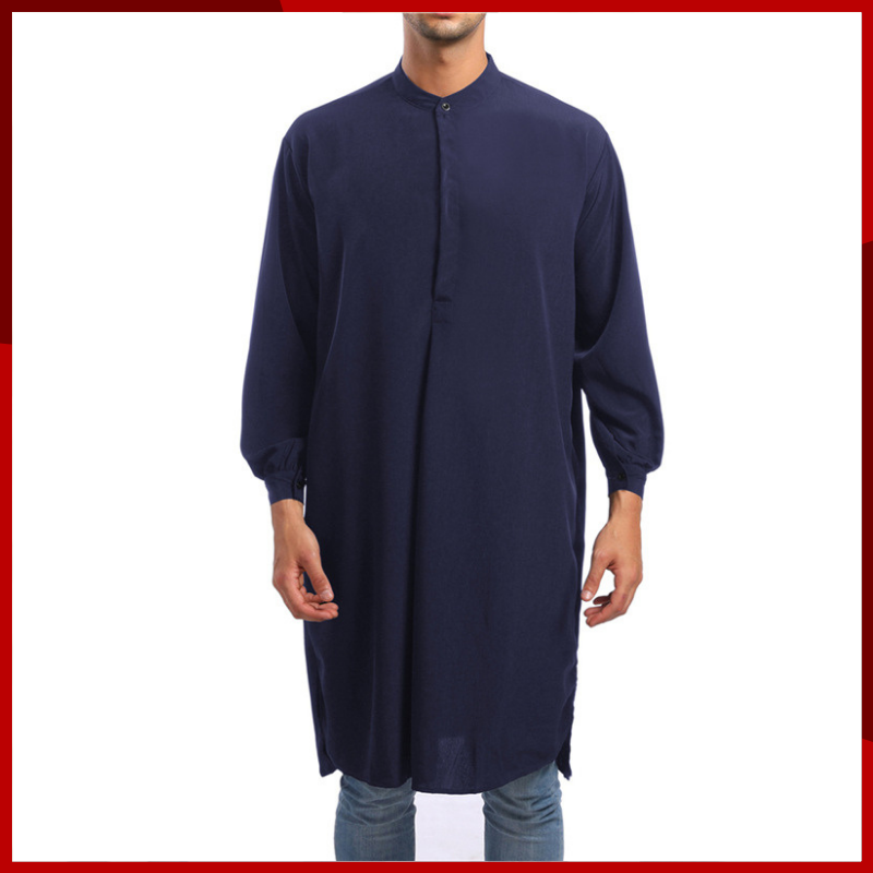2024 gaya Arab mode sederhana panjang kemeja Pria cepat padat jubah Muslim kaus kain katun Dubai atasan lengan panjang Islam