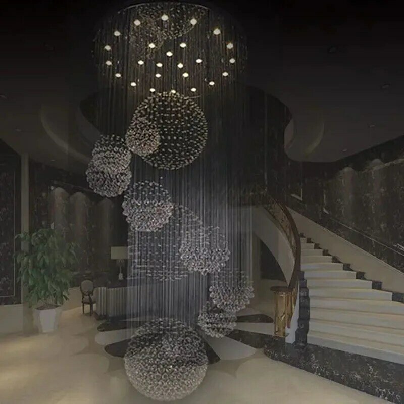 Merden LED crystal chandelier hanging lamp penthouse floor staircase hall suspend lights wire Modern living room