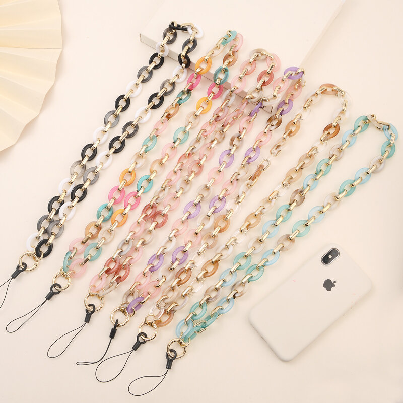 الموضة الملونة الاكريليك سلسلة هاتف المحمول للنساء الفتيات مقطع طويل مكافحة خسر الهاتف المحمول حزام الحبل معلقة الحبل مجوهرات