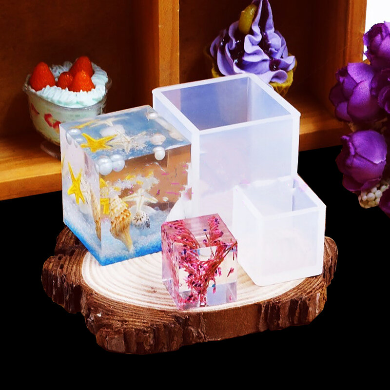 Molde de silicona con forma de cubo para Vela, yeso para manualidades, jabón de silicona cuadrado, moldes de resina, vela de flor seca, bricolaje, nuevo