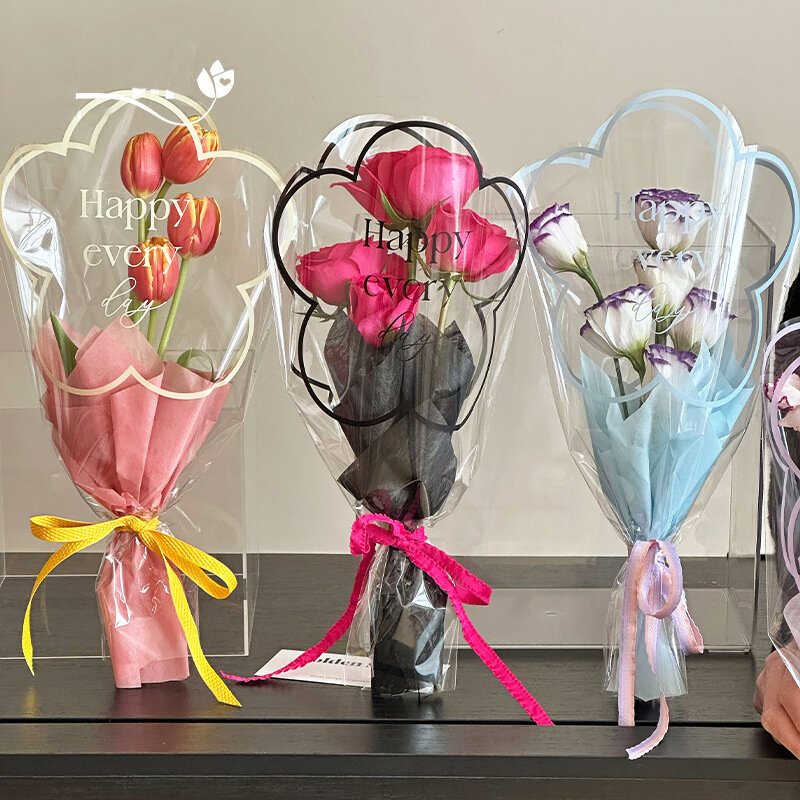 Sac d'Emballage Transparent à Motif de Fleurs, Matériel de Bricolage, Cadeau, Bouquet, 50 Pièces/Sac