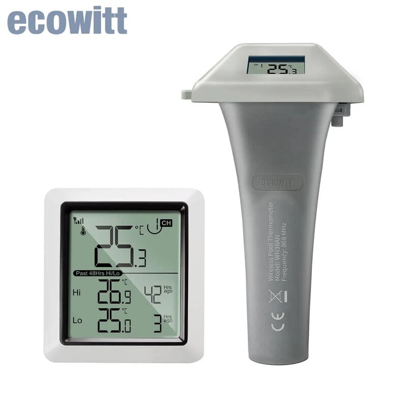 Ecowitt-Termômetro Piscina sem fio com Console Display, Sensor de Temperatura da Água para Piscina, Banheira de Hidromassagem, WH0298