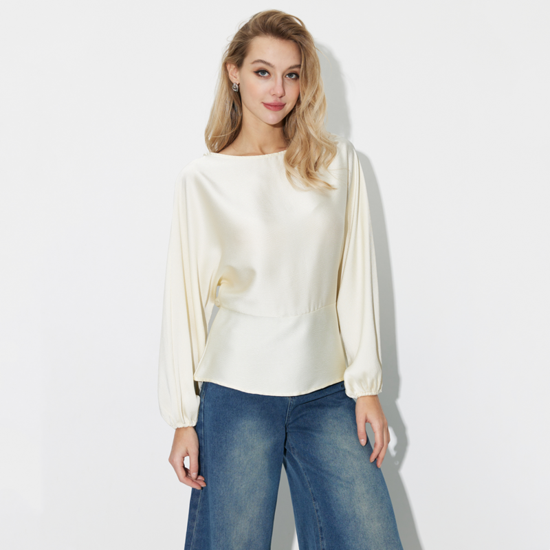 Taop & za Damen Sommersaison neue Mode vielseitige einfarbige Top Light Satin Langarmhemd