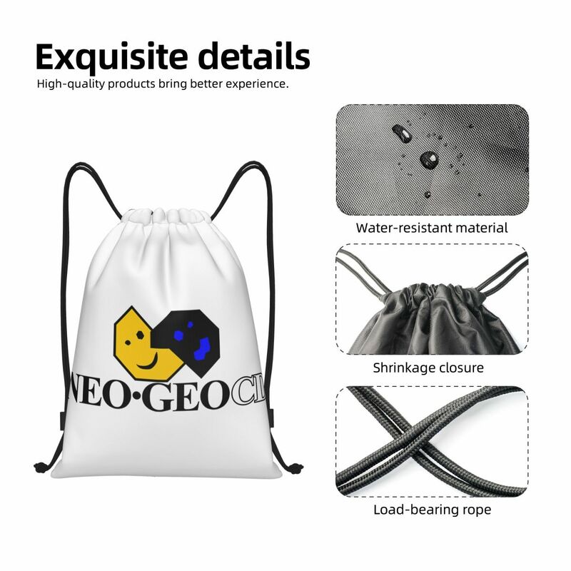Neo Geo Logo Drawstring Backpack Women Men Gym Sport Sackpack Foldable Neogeo Arcade Game Training Bag Sack