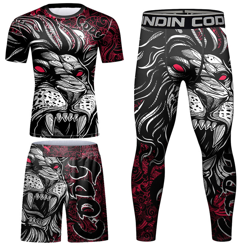 Tute rosse Rash Guard da uomo Jiu Jitsu MMA Compression Top + Muay Thai Shorts 4 pz/set Combat Training Codylundin Sportsuits