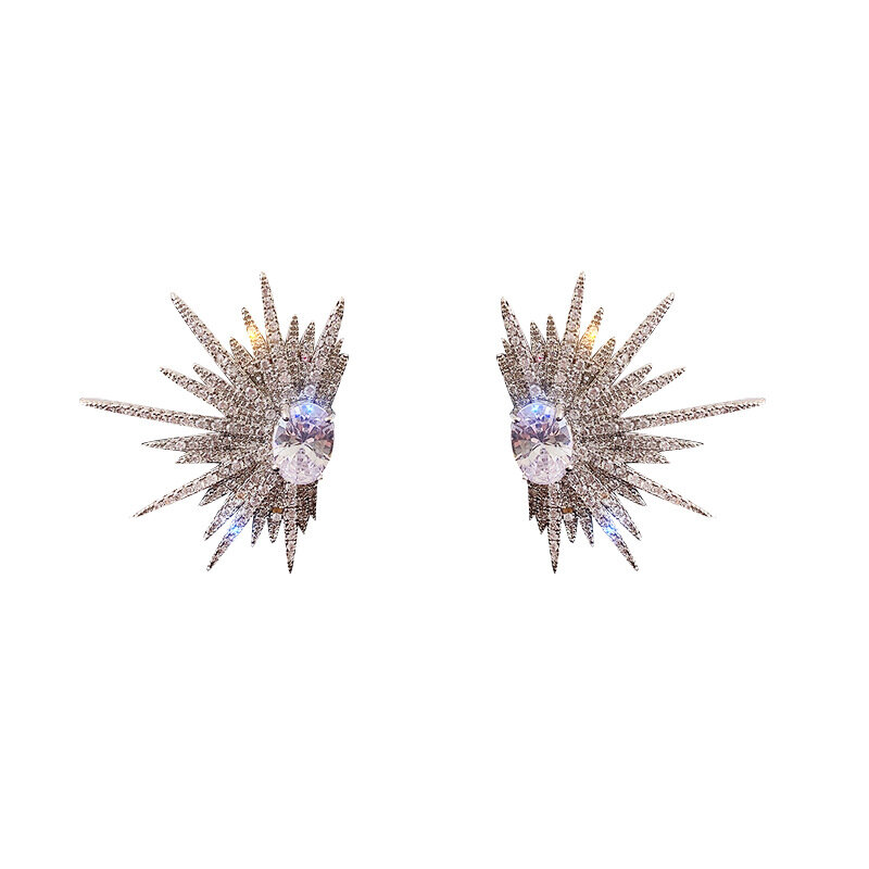 Nuovi orecchini a bottone di lusso con piante grandi Color argento con pietra di zirconi Bling per gioielli moda donna regalo orecchino coreano