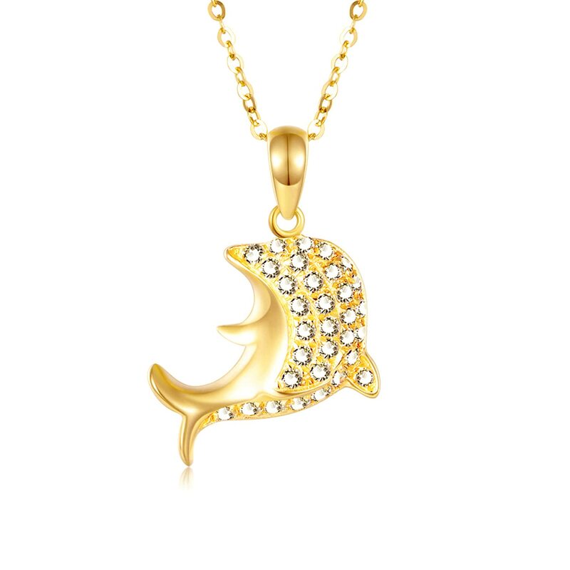 YFN – collier dauphin en or véritable 14k pour femmes, chaîne avec pendentif, Animal mignon, bijoux cadeaux pour femmes 16-18 pouces
