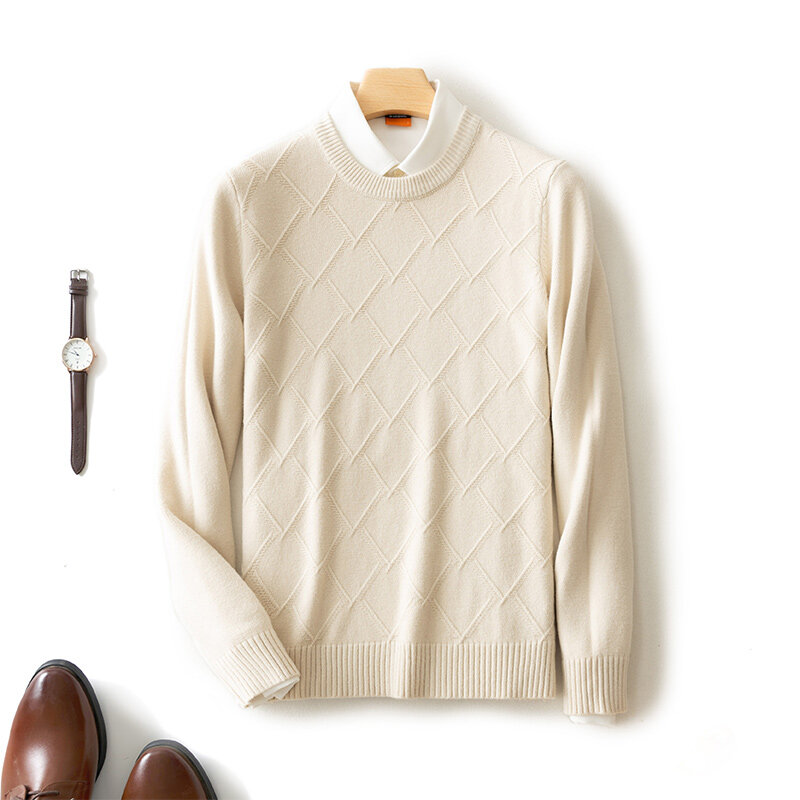 Мужской новый однотонный деловой Повседневный джемпер с круглым вырезом, простой, классический, элегантный, устойчивый, теплый и большой вязаный свитер