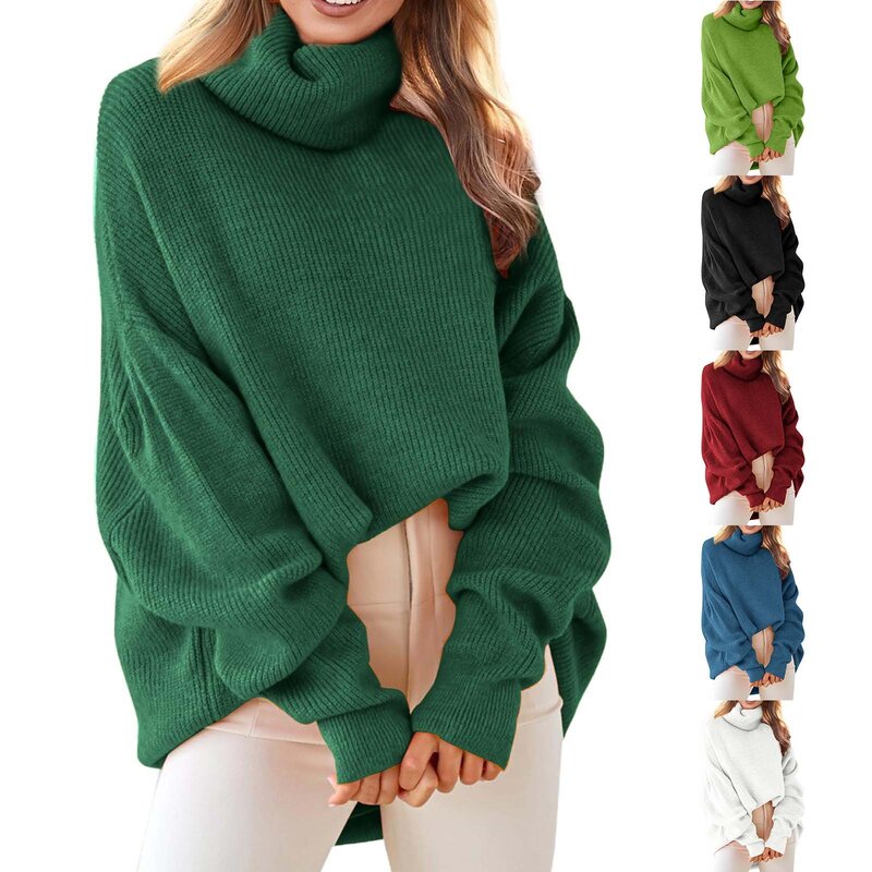 Wine Turtleneck Women's Pullover Sweater Loose Languid Style 2023 New Autumn Winter Cashmere Thick Long Sleeve Knit Tops Outfit