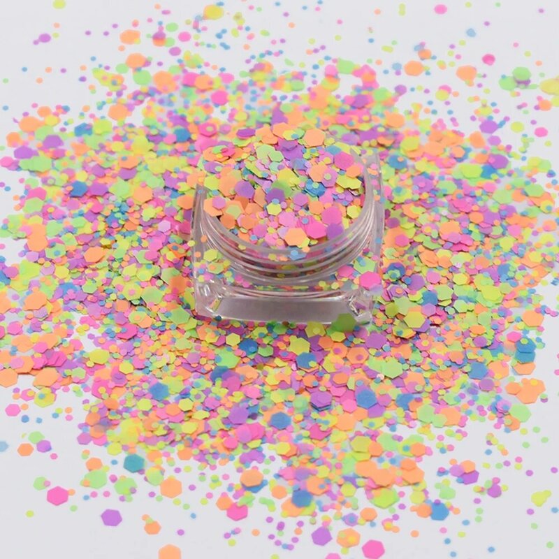 10 G/zak Fluorescentie Iriserende Regenboog Matte Neon Gemengde Nagels Glitter Pailletten Sprankelende Vlokken Voor Diy Nagels Kunstdecoratie