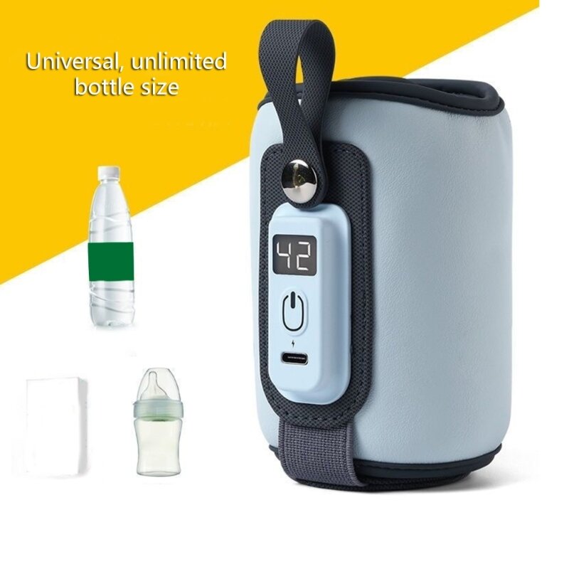 Portable USB Bottle Warmer with LCD-Display Adjustable Temperature Travel Milk Warmer 5 Gears 38°C-52℃ for Babies X90C