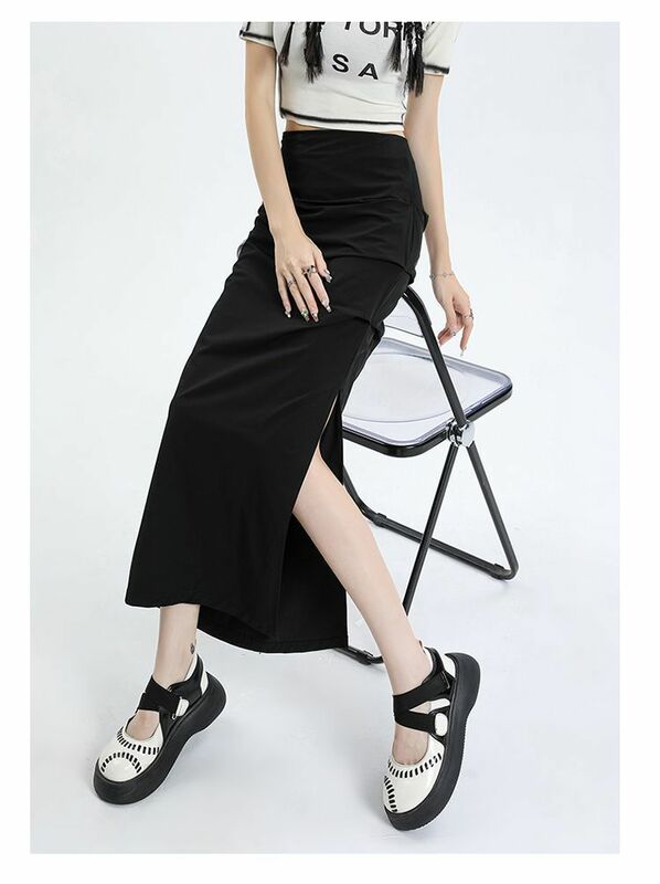 2024 estate Versatile piegato Split Workwear Little Spicy Girl INS Design Sense Slim Fit e Slim Wrap Hip Skirt