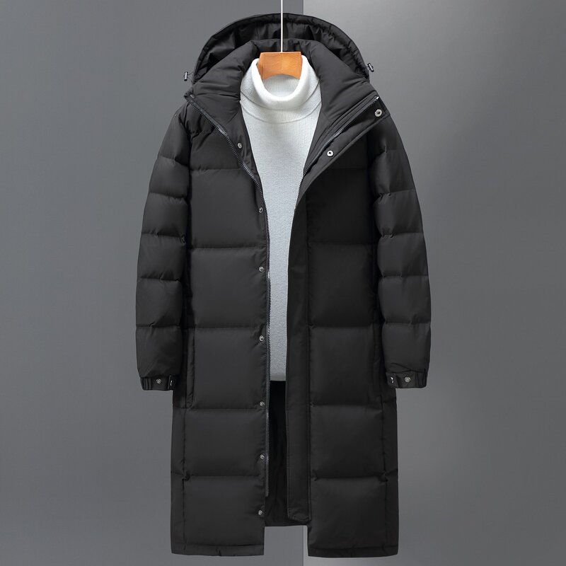 남성용 롱 덕 다운 코트, 후드 캐주얼 다운 재킷, 하이 퀄리티 남성 야외 방풍 따뜻한 겨울 재킷, 남성 의류