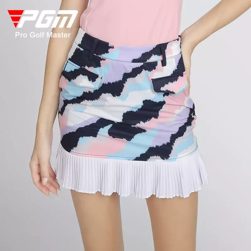 Pgm-女性用ショートゴルフスカート、背中にカラフルなプリントが施された防水プリーツスカート、ハーフスカート