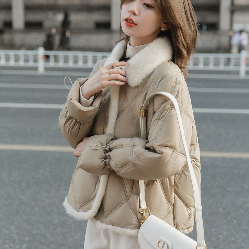 Jaqueta de algodão acolchoada de inverno feminina, versão coreana, patchwork vintage grosso feminino, casaco de veludo de vison imitação U945