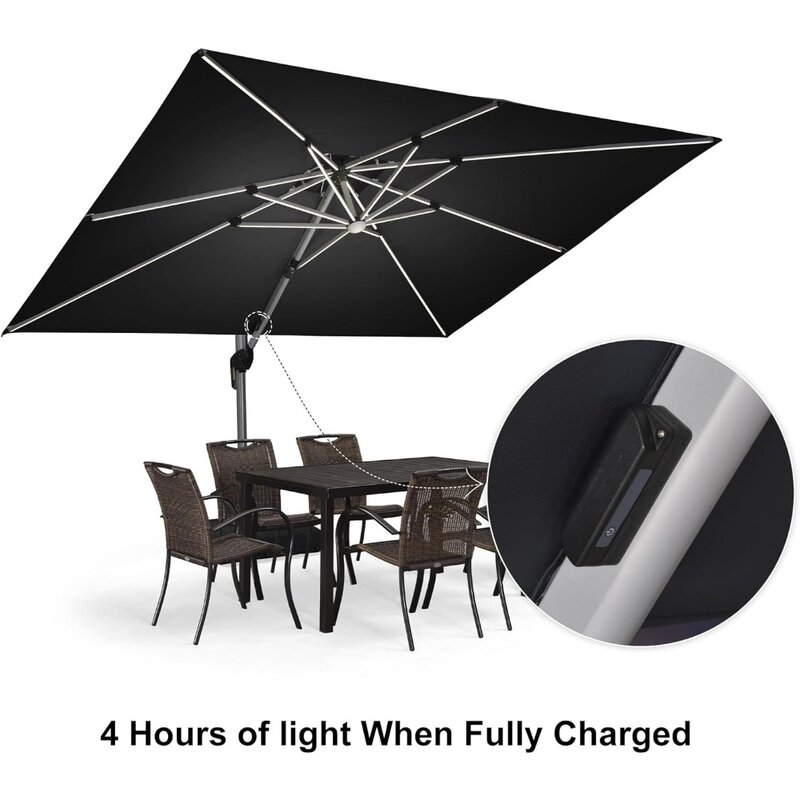 Double Top Deluxe Solar Powered LED Rectangle Umbrella Hanging Umbrella Outdoor Market Umbrella Navy Blue Patio Umbrellas