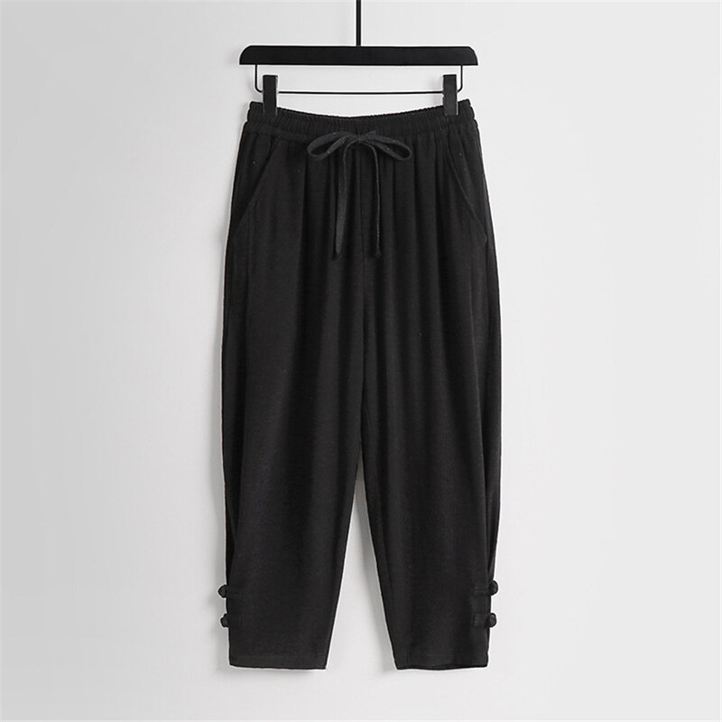 Linen Pants Men Summer Ankle-length Pants Plus Size 9XL Elastic Waist Pants Male Fashion Casual Solid Color Bottom Big Size