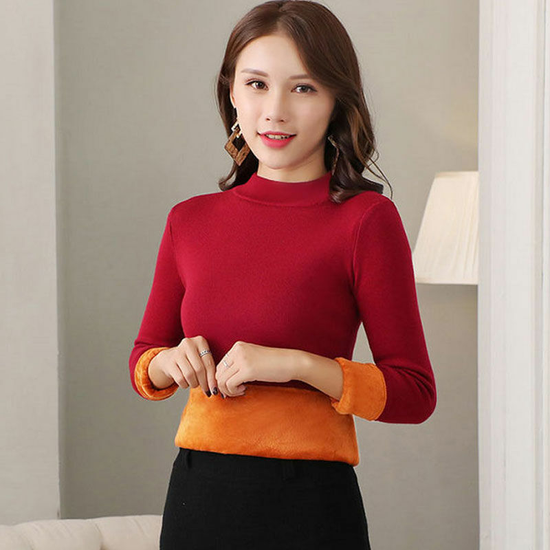 Winter All-in-one Plush Bottom Shirt for Women with Fashionable Inner Wear and Extra Plush Thick Half High Collar Warm Top