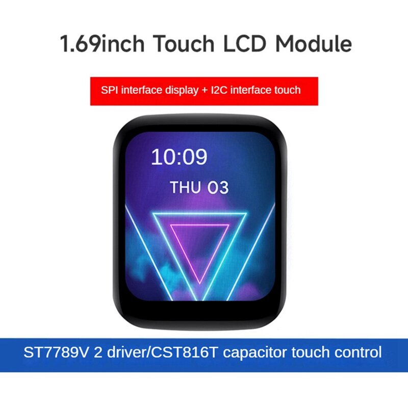 Módulo redondo do visor LCD com painel de toque, micro-tipo durável, definição 240X280, IPS, SPI, I2C, 262K, 1,69"