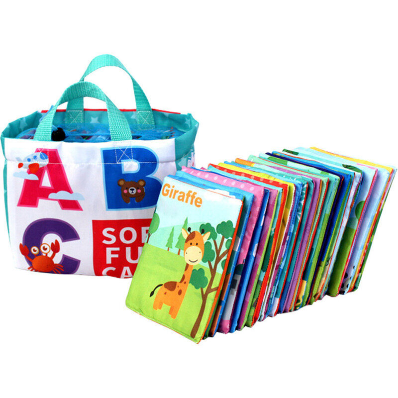 Mainan buku Bayi bahasa belajar kartu flash terbaru 26 buah kartu alfabet lembut dengan tas kain Buku baca Bahasa Inggris bayi