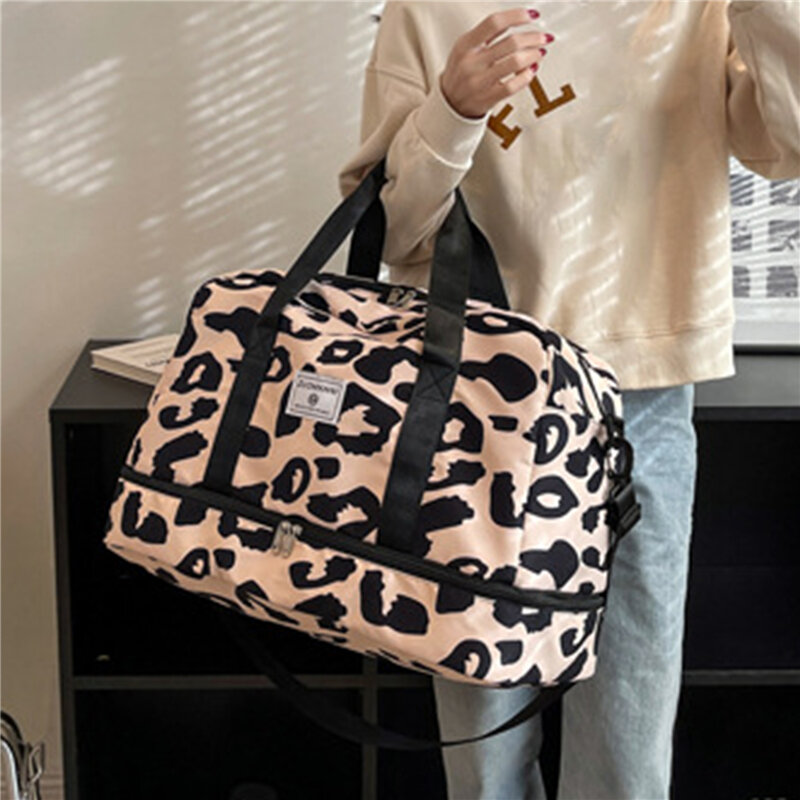 Cow Pattern Travel Bag Large Capacity Sports Women's Bag Luggage Bag Dry Wet Separation Leisure Fitness Lightweight Storage Bag