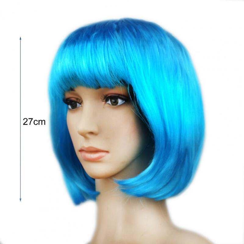 27cm Women Wig Inner Mesh Adjustable Front Head Wig Short Bobo Wigs Straight Synthetic Hair Y2K Style For Cosplay Costume Props