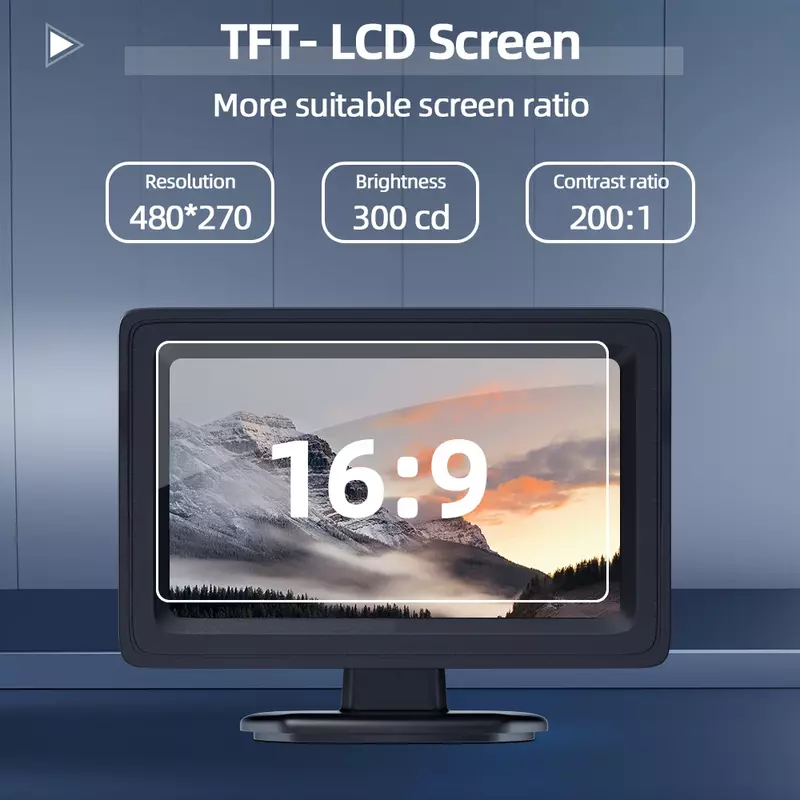 Tela do monitor do carro HD para a câmera traseira, TFT, LCD, VCD, DVD Game Console Display, apenas suporte CVBS sinal de entrada, fácil instalação, 4,3 ", 5"