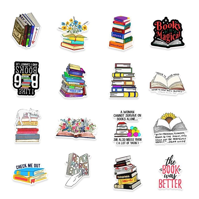 Cartoon Book Reading Series Graffiti Adesivos, Adequado para Laptop, Capacetes, Decoração Desktop, Brinquedos DIY, Atacado, 50pcs