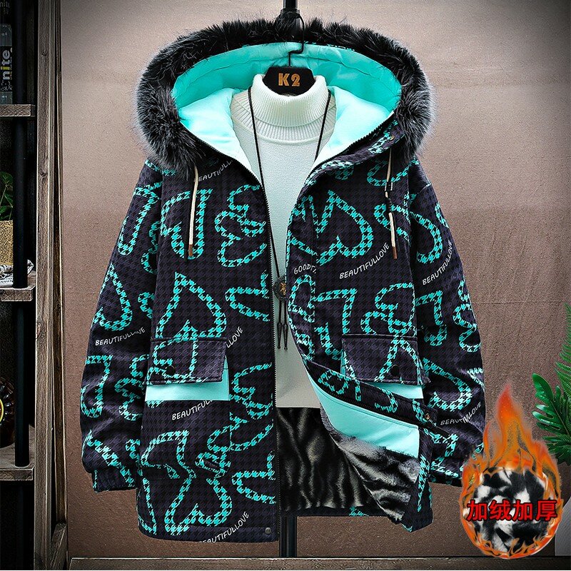 Parka de forro de algodão masculino com isolamento grosso, casaco com gola de pele com capuz, jaqueta exterior, nova tendência, outono e inverno