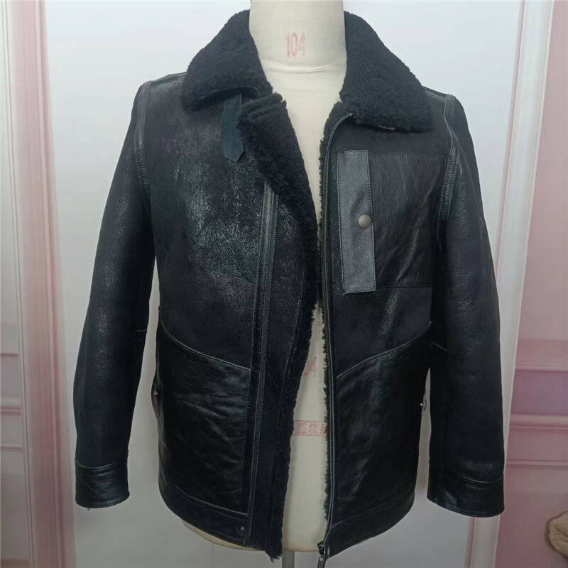 Cappotto di pelliccia naturale giacca invernale da uomo in vera pelle e pelliccia bavero B3 tuta volante da uomo moto vera pelliccia abbigliamento maschile top FCY