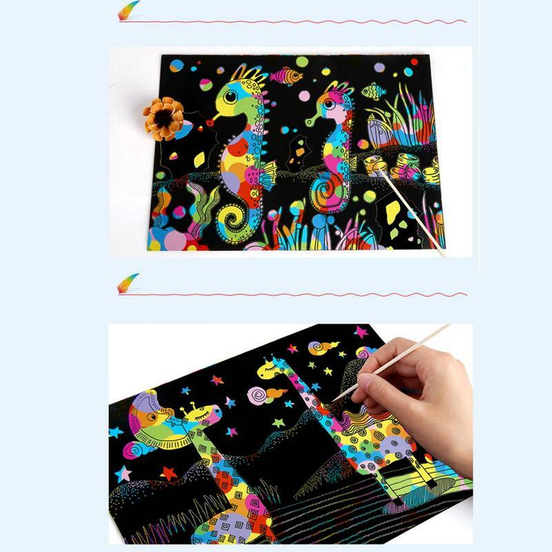 Regenbogen kratz papier Kunst 10 Blatt DIY handgemachtes schwarzes Kratz papier Regenbogen kunst papier Regenbogen kratzer für Mädchen und Jungen