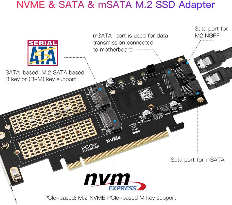 Адаптер Zexmte M.2 NVMe SSD NGFF на PCIE 4X, плата интерфейса B + M Key, поддержка PCI-e PCI Express 3, размера M.2 M2 Pcie 16X, адаптер