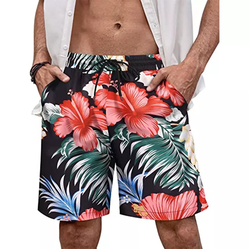 Hawaii Vacation Beach Shorts For Men 3D Printed Flower Casual Short Pants Board Shorts Elastic Bandage Swimsuit Swim Trunks