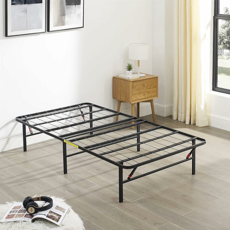 Basics Foldable Metal Platform Bed Frame with Tool Free Setup, 14/18 Inches High, Sturdy Steel Frame, No Box Spring Needed