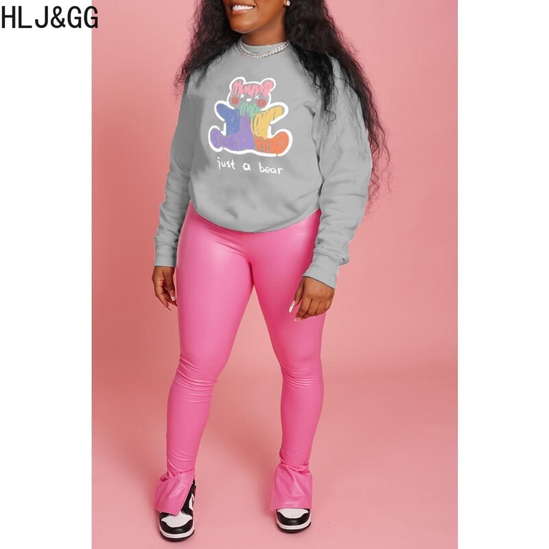HLJ & GG-pulôver casual feminino com impressão de letras, gola redonda, tops de manga comprida, roupas femininas soltas de combinação esportiva, outono