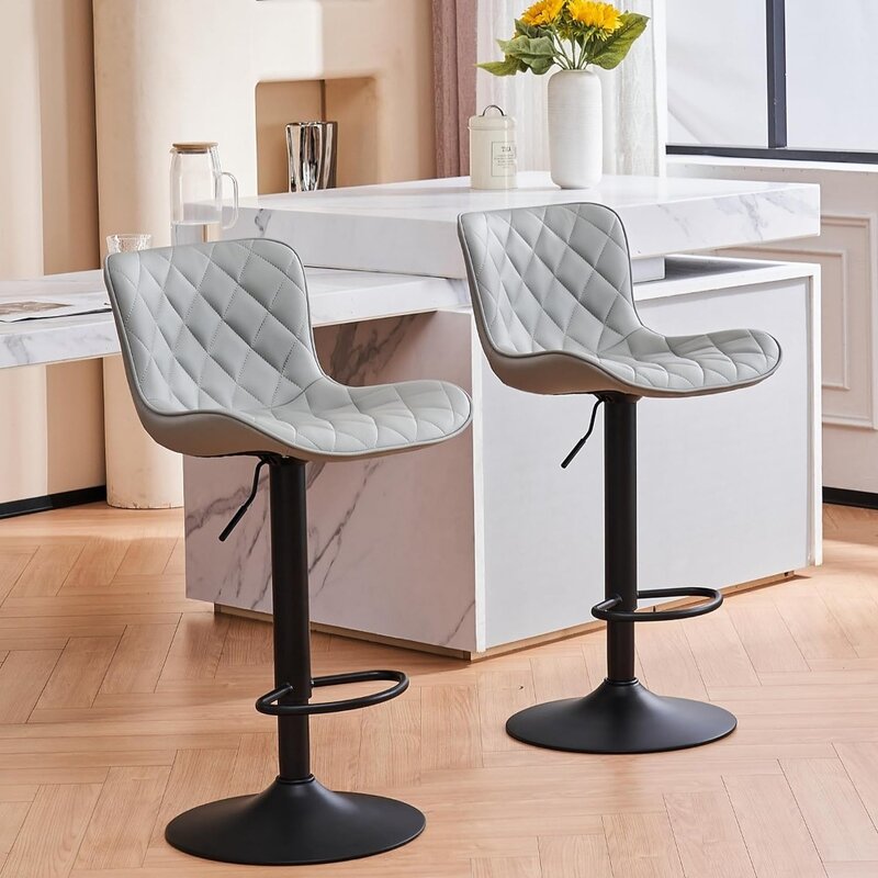 YOUNUOKE Bar Stools Set of 2 Faux Leather Barstools with Back Modern Swivel Counter Height Stools Adjustable Tall Bar Chairs